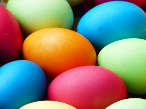 orange, red, green, and blue dyed easter eggs